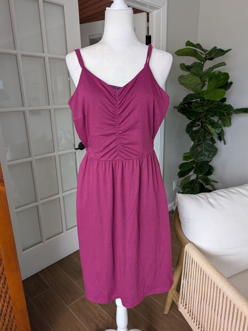 Yathon Deep Magenta Women's Jersey Dress Knee Length Large